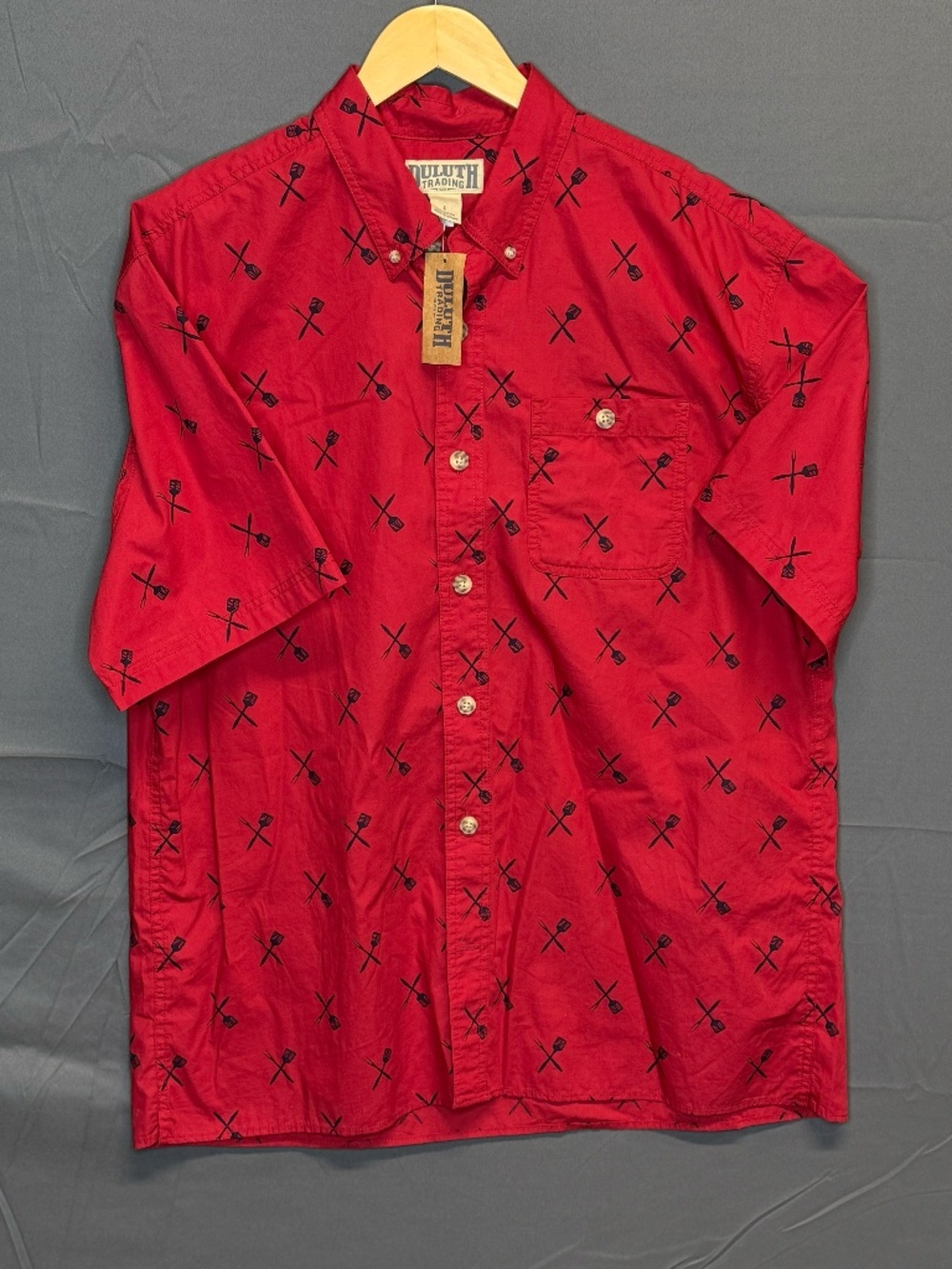 NWT Duluth Trading Co. Men's BBQ Short Sleeve Shirt - Red Grill Print - Size L - Picture 3 of 8